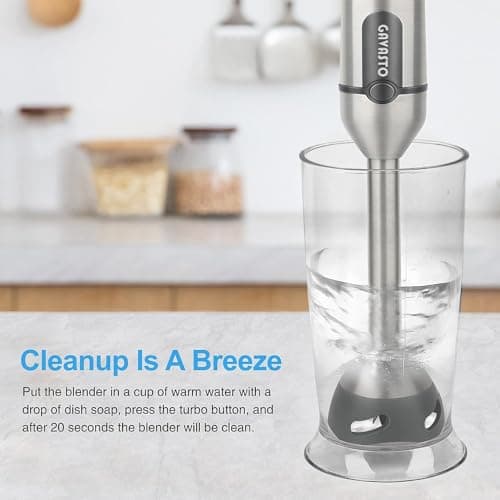 Gavasto Immersion Blender 800 Watts Scratch Resistant Hand Blender,15 Speed and Turbo Mode Hand Mixer, Heavy Duty Copper Motor Stainless Steel Smart Stick with Egg Beaters and Chopper/Food Processor 7