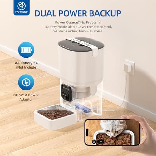 PAPIFEED Automatic Cat Feeder 6L 2.4G WiFi Smart Pet Feeder with Camera & Two-Way Audio, Adjustable Angle, Easy to Clean Detachable Feeding Schedule 1-10 Meals Per Day for Cats & Small Dogs - White 5