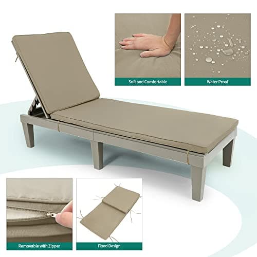 YITAHOME Chaise Lounge Chairs for Outside with Cushion & Adjustable Backrest, Sturdy Loungers for Patio Poolside, Easy Assembly & Waterproof & Lightweight with 265lbs Weight Capacity, Set of 2, Taupe 5
