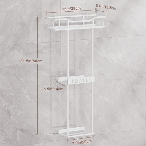 Aetyord Towel Racks for Bathroom Wall Mounted Towel Storage Organizer Wall Towel Rack for Rolled Towels（2 Tier White 5
