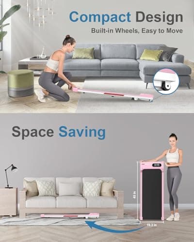 Gywowken Walking Pad with 5% Incline, Under Desk Portable Treadmill for Home Office 4 in 1, Ultra Quiet<45dB, Remote Control, 300+ LB Capacity, Pink 5