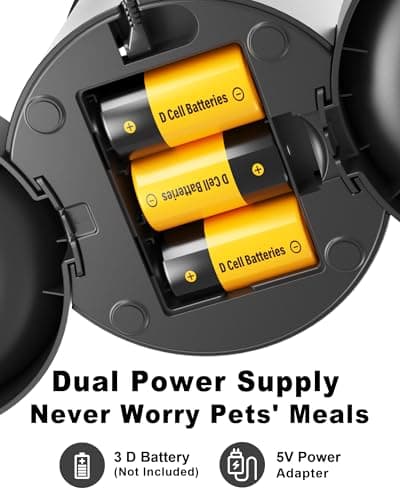 Dual Automatic Cat Feeder 2 Cats,6 Meals/Day,12 Portions/Meal,4.2L Dual Power Double Bowls Feeder,Dry Food Auto Pet Dispenser,10S Voice Record,Flexible Schedule Timer (Black,Stainless Dual Bowls) 7