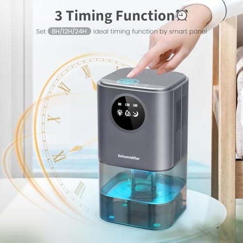 Dehumidifier for Bedroom, ANOEPUY 58oz Small Dehumidifier for Home Bathroom, Portable Dehumidifiers with Auto Shut-Off, Sleep Mode for Bathroom, Basement, Bedroom,Closet, RV,Gray (300 Sq.Ft) 6