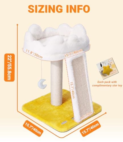 Happi N Pets New Cloud Cat Tree Tower, Cat Scratching Post with Bed, Small Cat Tree, Compact Cat Tower with Scratching Pad & Cloud Soft Perch & Cute Toys, Extra Toy, Bonus Catnip 7