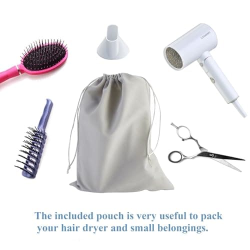 Licoseam Portable & Foldable Small Hair Dryer with Lightweight Design, 1600W Fast Drying Compact Hair Blow Dryer, White + Pouch 7