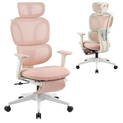 CabeVibe CabLady S1 Office Chair, High-Back Office Desk Chair with Breathable Mesh, 2D Adjustable Headrest, Comfortable Lumbar Support, 3-Level Tilt Function, Gaming Chair for Office & Home (Pink)