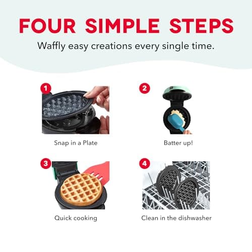 Dash MultiMaker® Mini Maker System - Compact Waffle Maker for Family Breakfasts - Removable Griddle Plates & nonstick surface - 6 Plates & Storage Case - Aqua 5
