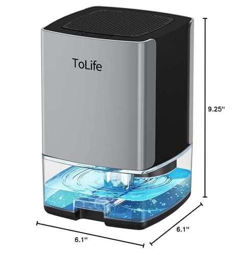ToLife Dehumidifiers for Home 30 OZ Water Tank with Auto-Off 500 sq.ft Portable Small Dehumidifier for Bathroom Bedroom RV Closet Room 7 Colors LED Light, Black 8