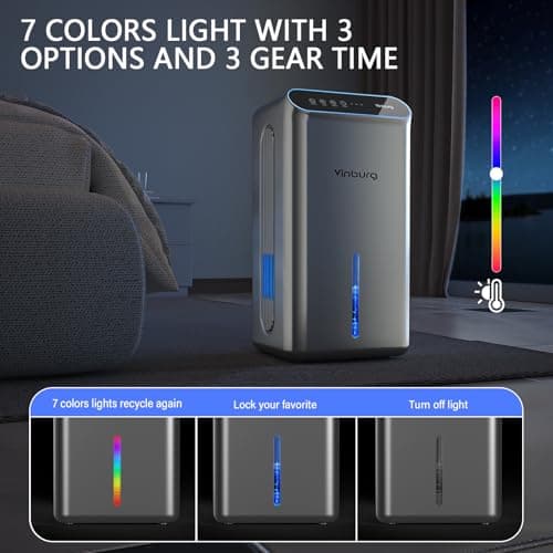 Dehumidifiers for Home (85 OZ Water Tank, 800 sq.ft) Quiet Small Dehumidifier for Basement Bedroom Bathroom with Drain Hose, 3 Gear Timer, Sleep Mode, Auto Shut Off, 7 Color Ambient Light 6