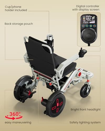 MobilityMate Folding Electric Wheelchair for Adults, All Terrain Powered Wheelchair with Dual Motors & 27 Miles Long Range 6