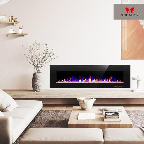 50" Electric Fireplace in-Wall Recessed and Wall Mounted 1500W Fireplace Heater and Linear Fireplace with Timer/Multicolor Flames/Touch Screen/Remote Control (Black) 5