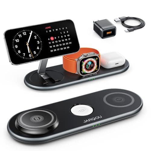 JARGOU 3 in 1 Charging Station for Apple with Magsafe Charger Stand with Apple Charging Station for iPhone 17 16e 16 15 14 13 12, for iWatch, for AirPods 2/3/4/Pro/Pro 2/Pro 3