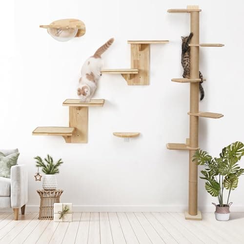 FUKUMARU Tall Cat Tree, 5 Tier Floor to Ceiling Cats Tower, Wall-Mounted Kitten Scratching Post, Wild Simulation Kittens Wall Shelves, Suitable for Climb, Scratch, Lookout and Play 8