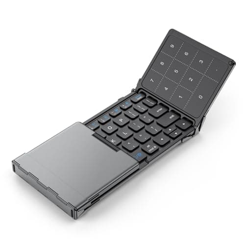 iClever Foldable Bluetooth Keyboard, BK18 Foldable Keyboard with Touchpad and Number Pad, Portable, Rechargeable, Pocket Size for Travel, Compatible with iPad, iPhone, Laptop