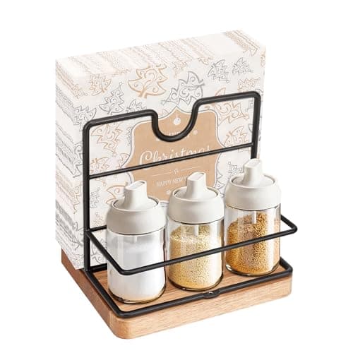 Livabber Napkin Holder, Metal Napkin Storage with Salt and Pepper Shakers Caddy Modern Napkin Dispenser for Table Kitchen Countertop, Not Including Salt and Pepper Shakers (Middle Wooden, Black)