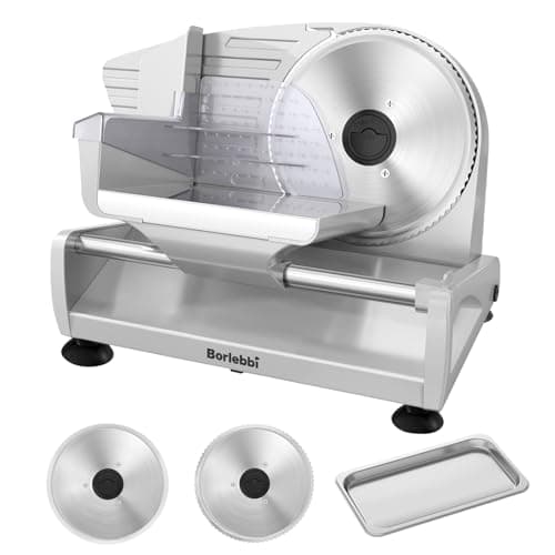 Meat Slicer, 200W Meat Slicer Machine for Home, DC Motor Quiet Deli Slicer with 2 Removable 7.5'' Stainless Steel Blades, Adjustable Dial for 0-15mm, Electric Food Slicer for Meat, Cheese, Bread