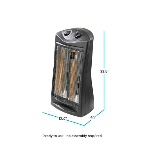 Comfort Zone Space Heaters for Indoor Use, Portable Electric Heater, Adjustable Thermostat, Infrared Heat, Quartz Tower Space Heater with 2 Heat Settings, Bedroom Heater, Black 10