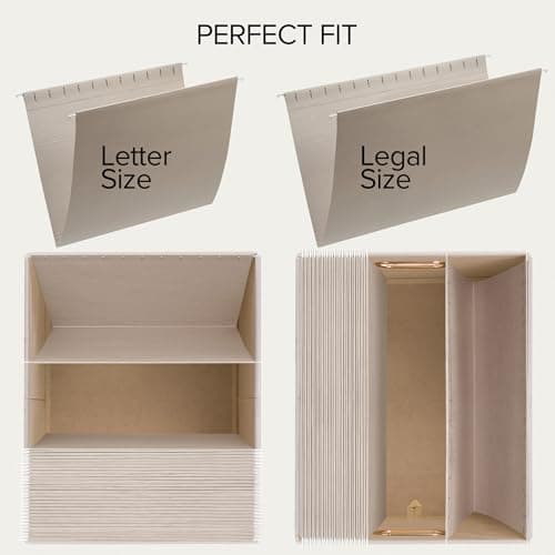 ZICOTO Decorative File Organizer Box Set of 2 - Collapsible Linen Filing Cabinets w/Handles Are Perfect to Store all Your Documents & Hanging File Folders - Portable Easy Slide Crates with Lid 5