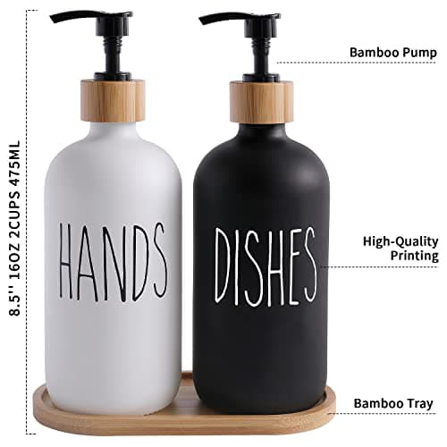 MOMEEMO Soap Dispenser Set, Contains Hand and Dish Soap Dispenser, Suitable for Kitchen Decor. (Black & White) 7