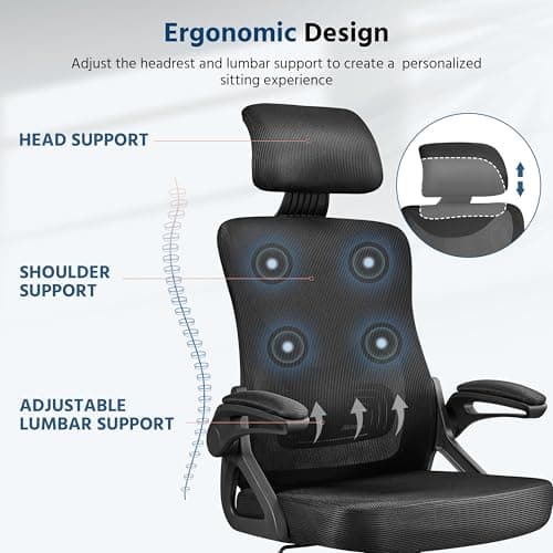 Yaheetech Ergonomic Office Chair, High Back Desk Chair with Headrest and Flip-up Armrest Lumbar Support for Home Office Meeting Room Study, Black 6