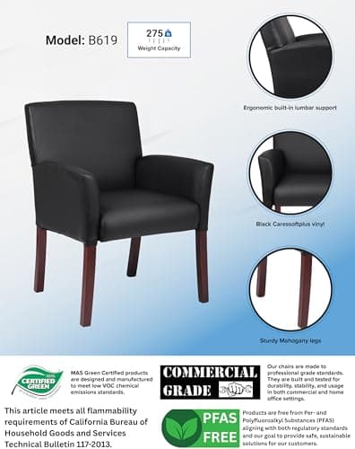 Boss Office Products Box Arm Guest Chair with Mahogany Finish in Black, 250 (B619) 6