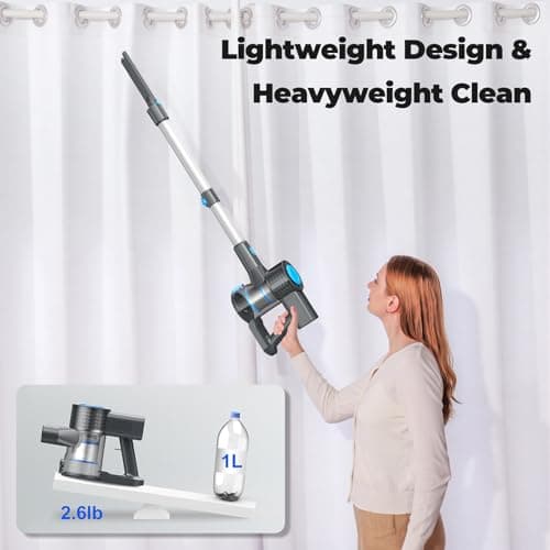 Hysinixs Cordless Vacuum Cleaner, Powerful Lightweight Stick Vacuum with Self-Standing, Anti-Tangle, 8-in-1 Rechargeable Vacuum Cleaners for Home, Hardwood Floors, Carpet, Pet Hair 8