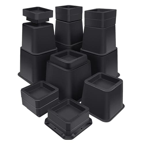 ANNKUT Bed Risers 10 inch Heavy Duty,Elevation in Heights 1,2,3,4,5,6,7,8,9,10 Inch，Adjustable Furniture Risers for Chair Table and Desk Legs Lifting (4 Pack,Black)