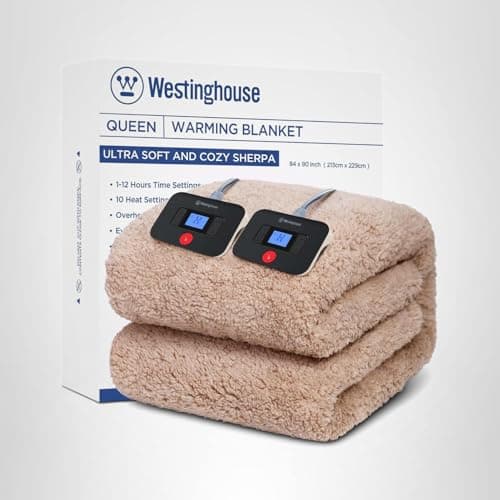Westinghouse Electric Blanket Queen Size, Soft Plush Sherpa Heated Blanket with 10 Heating Levels & 1-12 Hours Auto-Off, Machine Washable, 84x90 inches, Camel 7