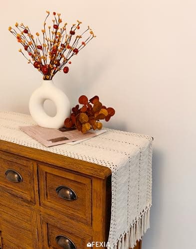 Fexia Table Runner with Tassels Boho Macrame 72 Inches Long Cream Rustic Table Runner for Home Farmhouse Bohemian Dining Bedroom Decor Baby Bridal Shower(12x72 Inches) 6