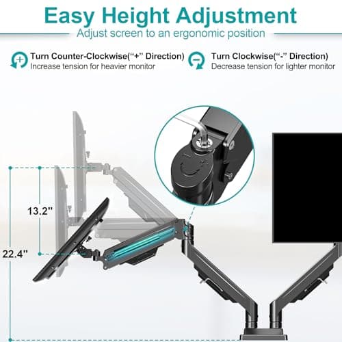 MOUNT PRO Dual Monitor Stand for Two Screens up to 43 Inch, Heavy Duty Ultrawide Double Monitor Arm Holds up to 33lbs Each, Premium Adjustable Computer Monitor Mount for 2 Monitors, VESA Desk Mount 9