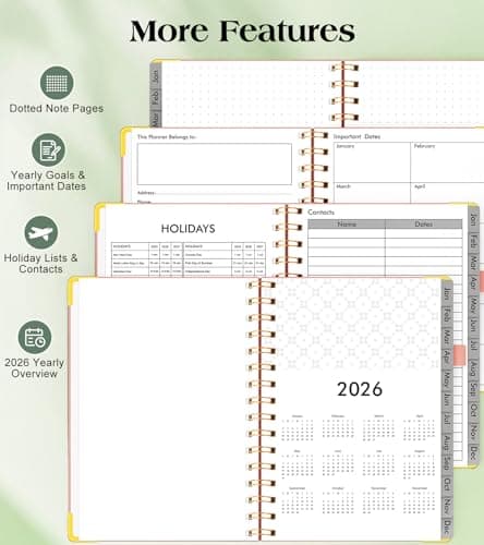 2026 Planner, Hardcover Leather Weekly and Monthly Planner, January 2026 - December 2026, Spiral Yearly Agenda Organizer Book 2026 with Tabs, Daily Calendar Planners for School Work Home, A5 (5.75" x 8.38"), Pink 6