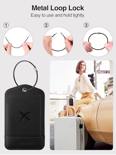 TopMade Smart Luggage Tag with Apple Find My, Premium Leather Luggage Tags for Suitcase, Travel Bags, Backpacks, Anti-Lost Suitcase Tag Tracker for Travel with Privacy Name Card, Rechargeable, Black 6