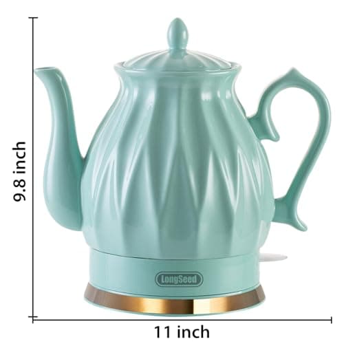 LONGSEED Ceramic Electric Kettle, 1.5L/1200W Boil Water Quickly and Easily with Boil-Dry Protection Auto Shut Off, Detachable Swivel Base, Diamond Cut Glazed 9
