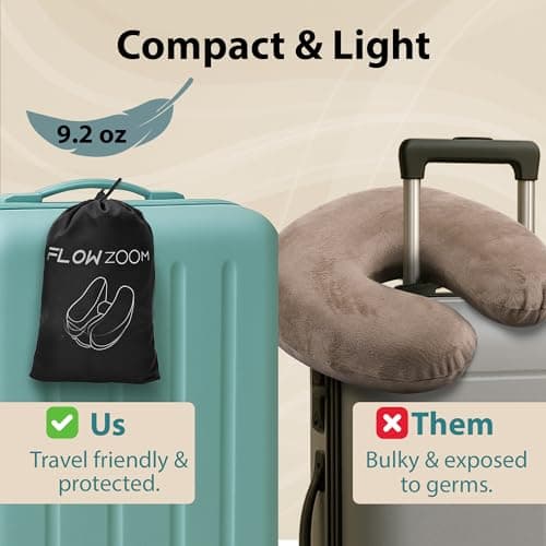 FLOWZOOM Air Inflatable Neck Pillow for Traveling on Plane - H-Shape Hooded Airplane Pillow with 5 Snooze Modes, Fast Inflation, Pressure Control, Cozy Clip-On Hood & Plushy Cover - Size L, Jet Black 7