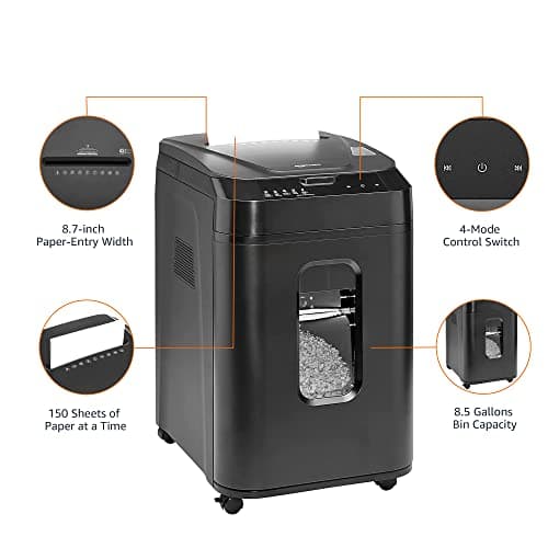 Amazon Basics 150 Sheet Autofeed Micro Cut Paper Credit Card Shredder for Security, Black 10