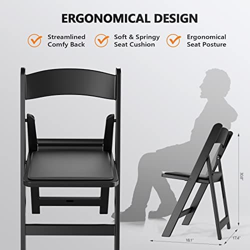 FCH Plastic Folding Chair with Padded Seat, Resin Foldable Chairs with Soft Cushion, Comfortable and Sturdy, Suitable for Indoor and Outdoor, Parties, Weddings, Commercial Events, Black, 1 Pack 3