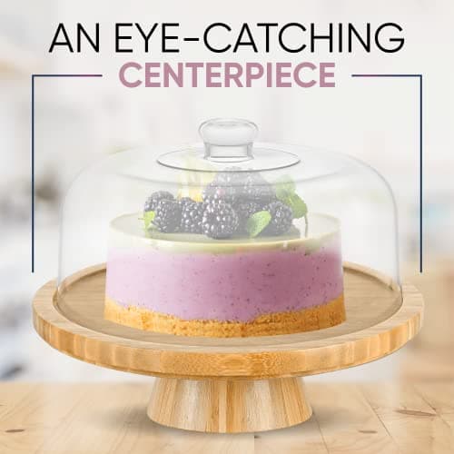 CHEF'S UNIQUE 6-in-1 Bamboo Cake Stand with Dome – Multifunctional Serving Platter, Punch Bowl, Salad Bowl, Chip & Dip Tray, Dessert Display with Clear Acrylic Cover 6
