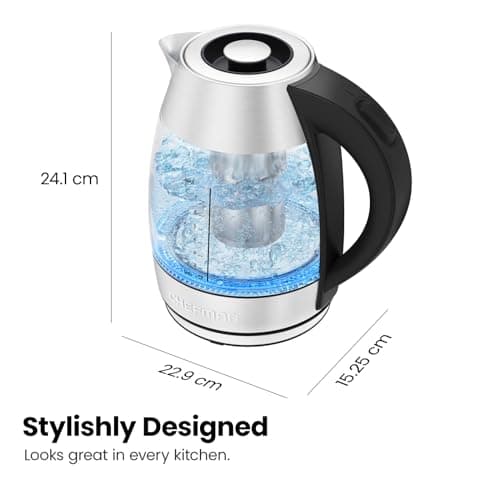 Chefman Electric Kettle for Boiling Water, 1.8L 1500W, Removable Tea Infuser, Auto Shut Off, Boil-Dry Protection, BPA Free, Borosilicate Glass, Hot Water Boiler, Electric Tea Kettle - Stainless Steel 9