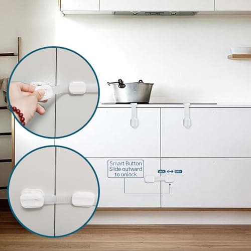 Child Safety Cabinet Locks, 8-Pack, Easy Install with 3M Adhesive, No Screws or Drilling, Multi-Purpose Latches for Cabinets, Drawers, Doors, Kitchen, Ovens, Toilets 5