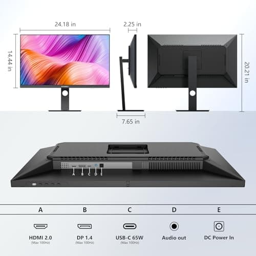 INNOCN 27" 2K 1440P QHD Monitor 100Hz IPS PC Computer Monitor for Mac Laptop, 65W USB C, HDMI, DP, Built-in Speaker, Eyes Care, Height/Pivot Adjustable, VESA Mountable - Black, 27D1Q 7