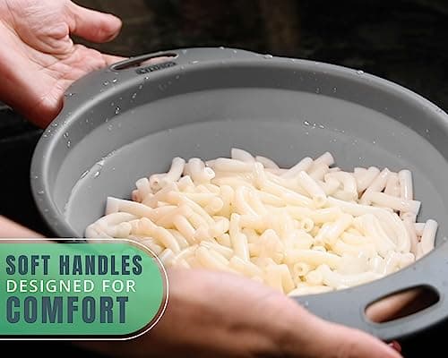 Ultimate Kitchen Strainers Set of 2 - Collapsible Silicone Colanders For Easy Storage by Comfify - Use with Pasta & Veggies or as a Fruit or Berry Bowl with Strainer - Irreplaceable for Campers - Gray 9