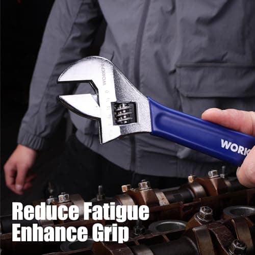 WORKPRO Adjustable Wrench Set, 6-inch, 8-inch, 10-inch, 12-inch Wide Jaw Wrenches with SAE and Metric Scales, Rubber Grip, Heat-Treated Steel for Home Repairs, Plumbing, and Garage Work 6