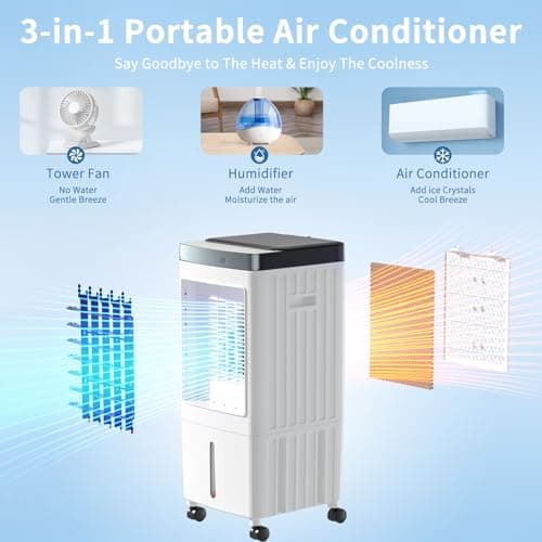 Portable Air Conditioners, Evaporative Air Cooler [40Hrs Lasting], Portable ac Unit w/ 2 Gal Water Tank & 3 Speeds, Personal Air Cooler with Remote, Fast Cooling Windowless Air Conditioner for Room 3