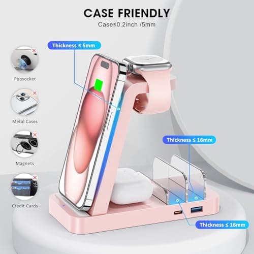 GAUOLN Wireless Charger for iPhone - 5 in 1 Charging Station for Multiple Devices Apple: Wireless Charging Stand Dock for iPhone 17 16e 16 15 14 13 12 Pro Max Apple Watch Airpods 6