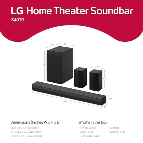 LG S40TR 4.1 ch. Home Theater Soundbar with Rear Surround Speakers and Wireless Subwoofer, Wow Interface, Dolby Audio, AI Sound Pro, 2024 Model, Amazon Exclusive 6
