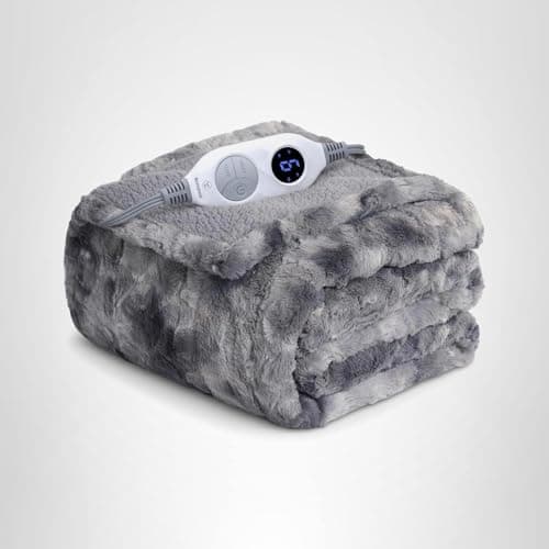 Westinghouse Electric Heated Throw Blanket, Faux Fur with 6 Heating Levels & Auto Off, Soft Cozy Sherpa Washable Blanket (50" x 60", Grey) 8