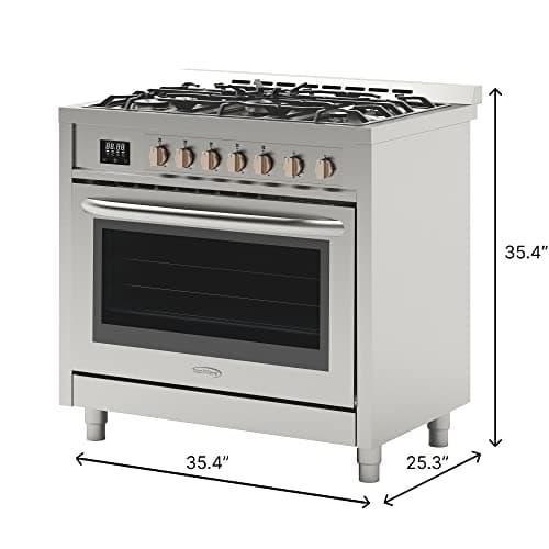 KoolMore 36” Inch Professional Gas Range Stove with 5 Burner Cooktop, Rapid Convection Oven, and Digital Timer with Heavy-Duty Cast Iron Grates, Stainless-Steel Appliance (KM-FR36GL-SS), Silver 8