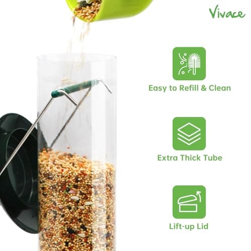 Vivace Bird Feeder, 2 Pack Classic Tube Bird Feeders for Outdoors Hanging Bird Feeder with 6 Feeding Ports, 2LB Seed Capacity Wild Bird Feeders, 14Inches，Basic 6