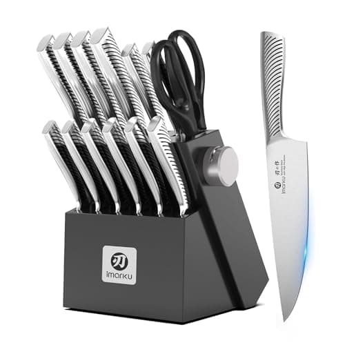 imarku Knife Block Set, 14Pcs High Carbon Stainless Steel Knife Set with Block, Kitchen Knife Set Black, Dishwasher Safe, Build-in Sharpener