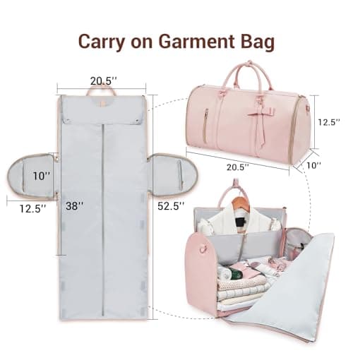 Garment Bags for Travel, Convertible Suit Travel Bag for Women, Stylish Carry On Garment Bag with Toiletry Pocket, Shoulder Strap and Shoes Compartment, 2 in 1 Foldable PU Leather Duffle Bag, Pink 2